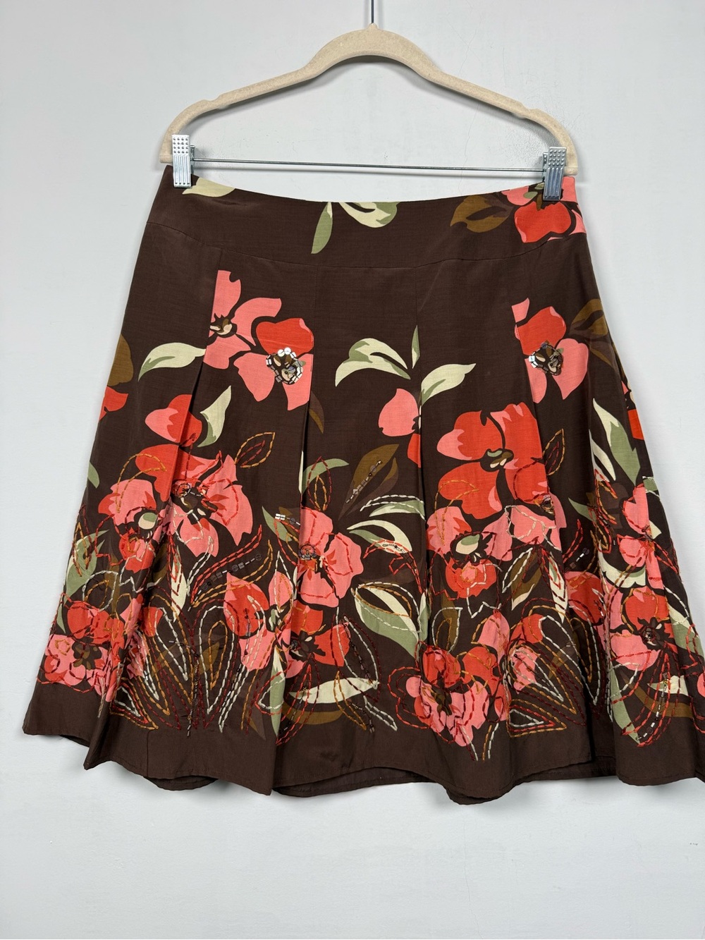 Talbots Silk Floral Print Embroidered Beaded Skirt, Size 12, Great Condition